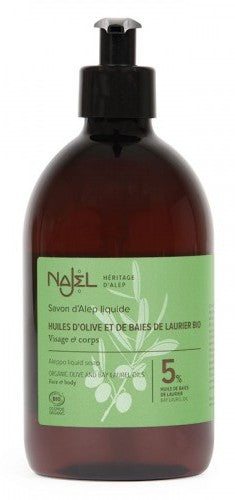 Sapun de Alep lichid BIO cu 5% ulei de dafin, 500 ml - NAJEL - MEDUSÉ